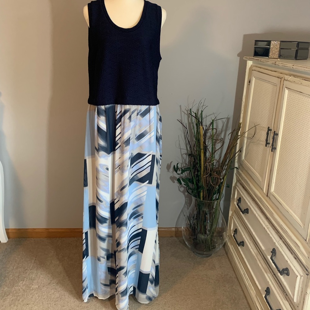 Calvin Klein Navy Watercolor Maxi Dress
